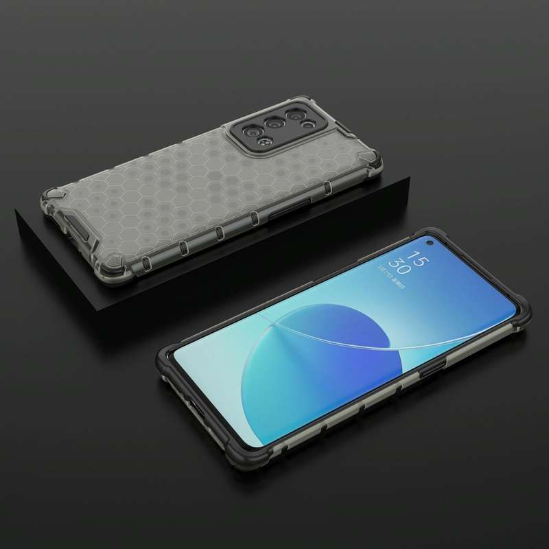 For OPPO Reno6 Pro+ 5G Shockproof Honeycomb PC + TPU Protective Case(Black)
