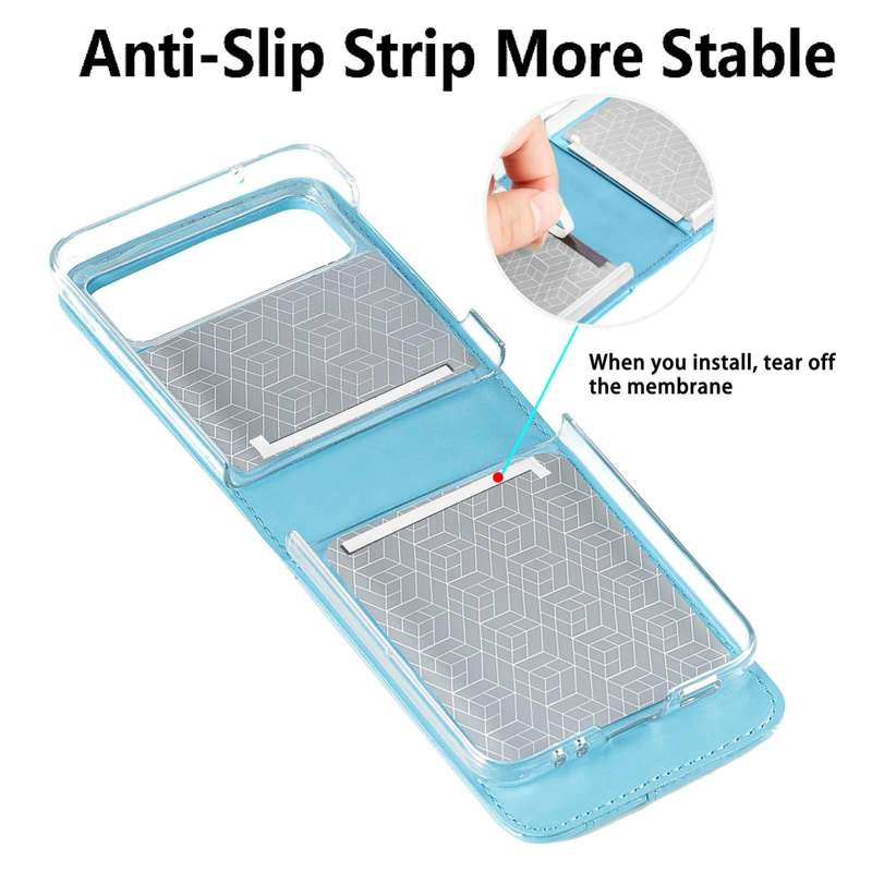 For Samsung Galaxy Z Flip 5G Diagonal Lanyard Embossed Card Phone Case(Blue)