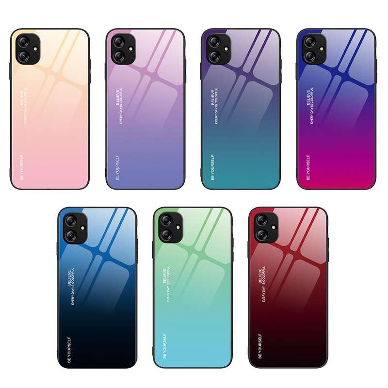 For Samsung Galaxy A04e Gradient Color Glass Phone Case(Aurora Blue)