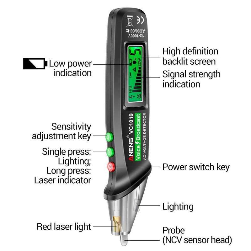 ANENG VC1019 Non-Contact Induction Electric Pen High-Precision Line Detection Breakpoint Voice Te...