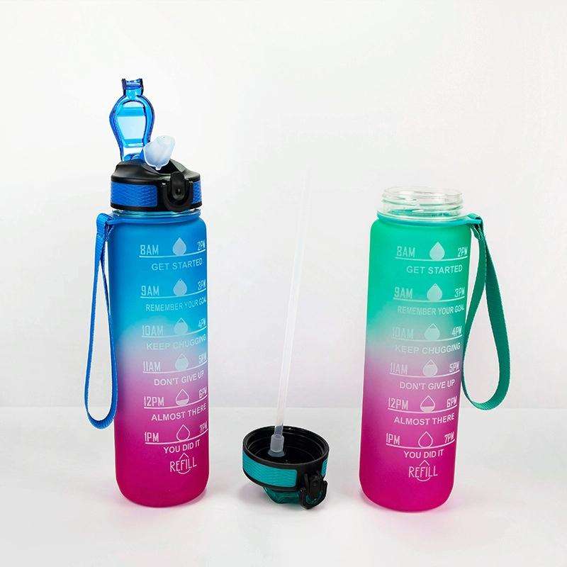 1000ml Gradient Space Cup Sports Bottle Bounce Lid Straw Cup(Black)