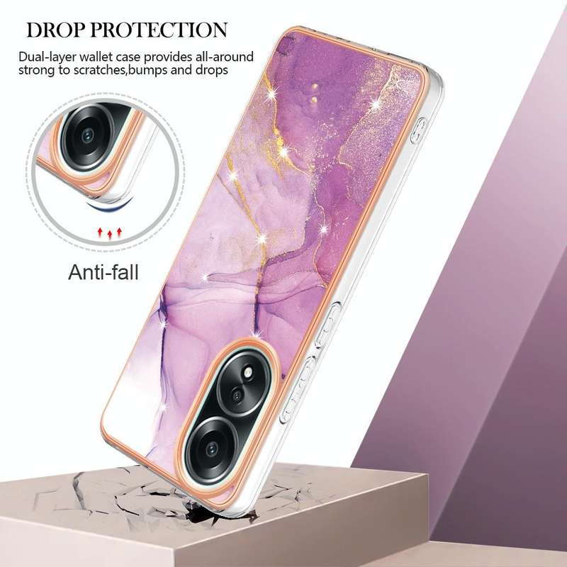 For OPPO A58 4G Electroplating Marble Dual-side IMD Phone Case(Purple 001)