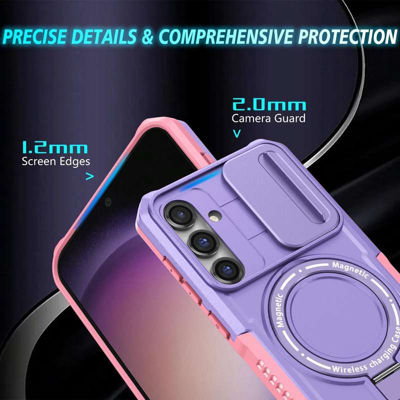 For Samsung Galaxy S23 FE 5G Sliding Camshield Magsafe Holder TPU Hybrid PC Phone Case(Pink Purple)
