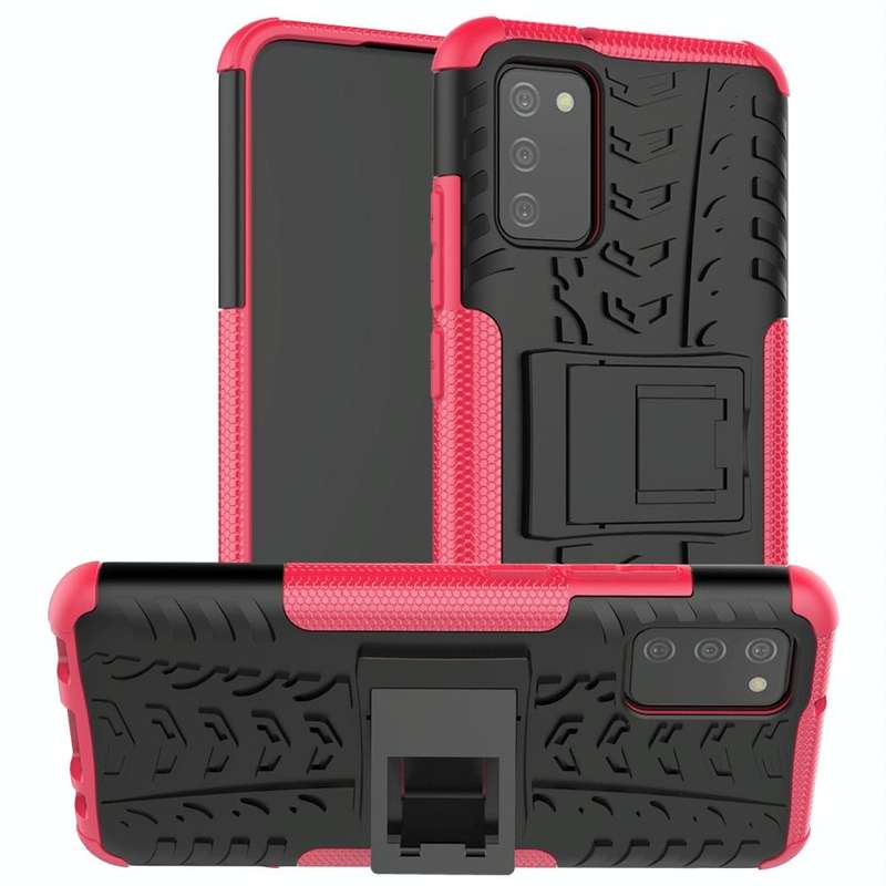 For Samsung Galaxy A02s (EU Version) Tire Texture Shockproof TPU+PC Protective Case with Holder(P...