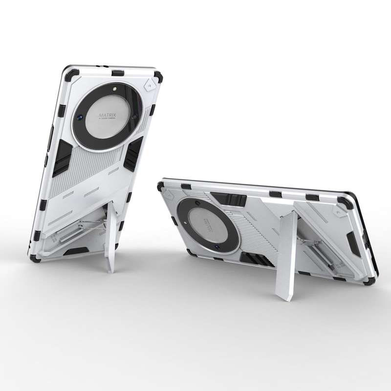 For Honor X9a/X40 5G/Magic5 Lite Punk Armor PC + TPU Phone Case with Holder(White)