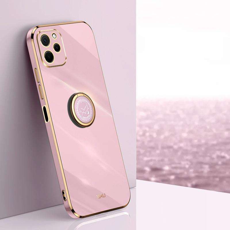 For Huawei nova Y61 XINLI Straight Edge 6D Electroplate TPU Phone Case with Ring Holder(Cherry Pu...