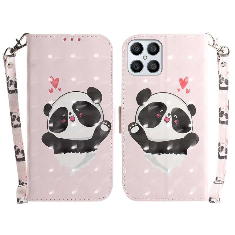 For Honor X8 3D Colored Horizontal Flip Leather Phone Case(Heart Panda)
