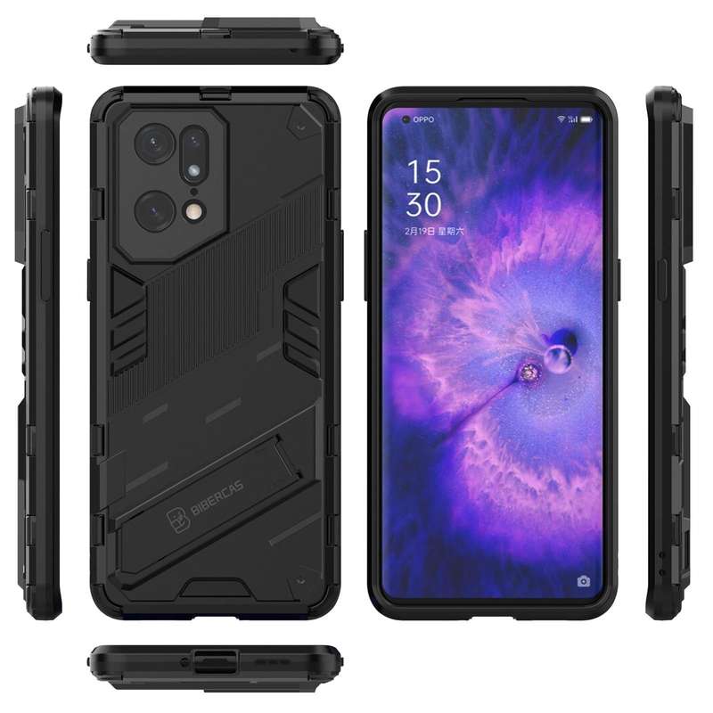 For OPPO Find X5 Pro Punk Armor 2 in 1 PC + TPU Shockproof Phone Case with Invisible Holder(Black)
