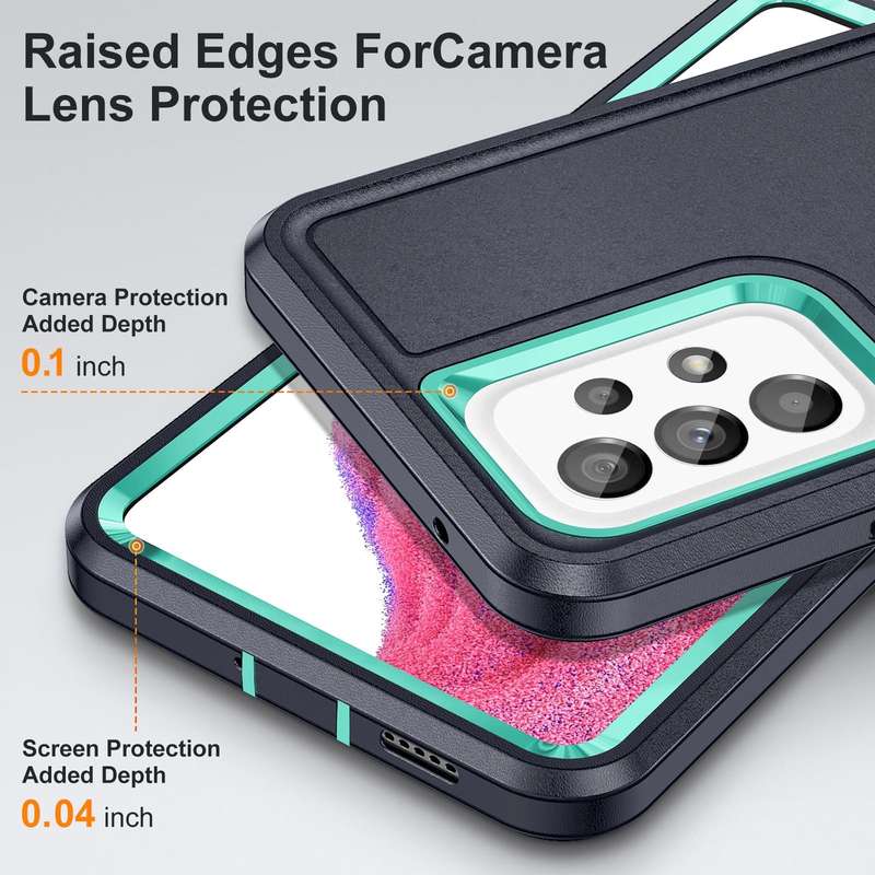 For Samsung Galaxy A53 3 in 1 Rugged Holder Phone Case(Dark Blue+Light Blue)