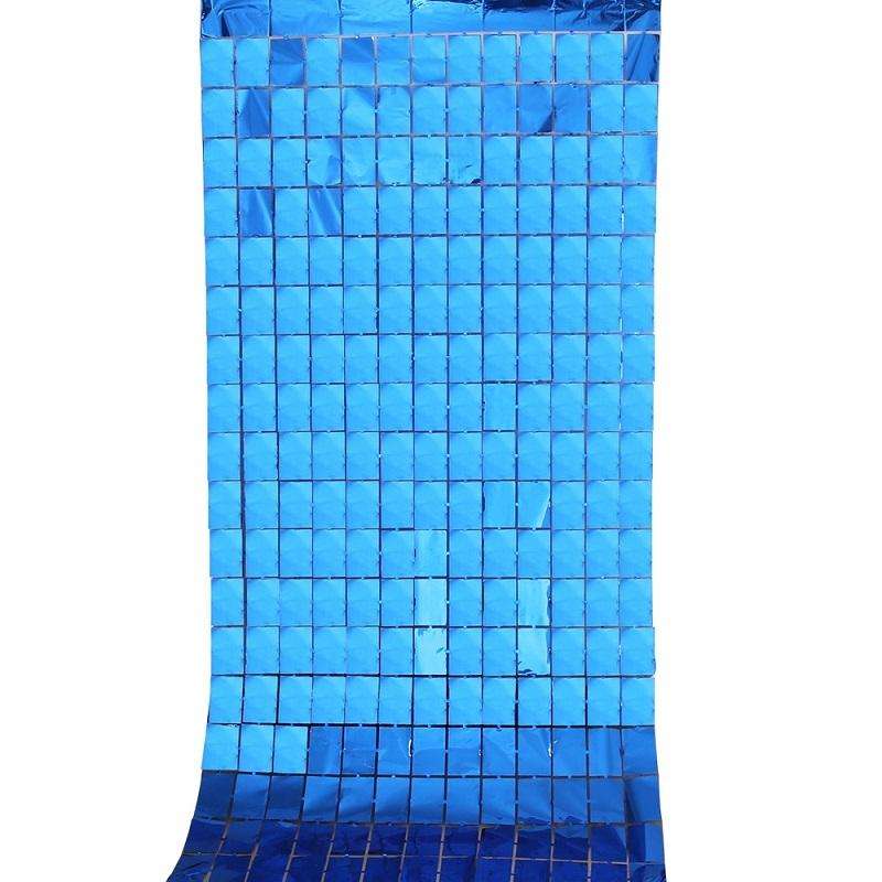 2 PCS 1x2M Square Rain Silk Door Curtain Birthday Party Background Wall Decoration(Beige Royal Blue)