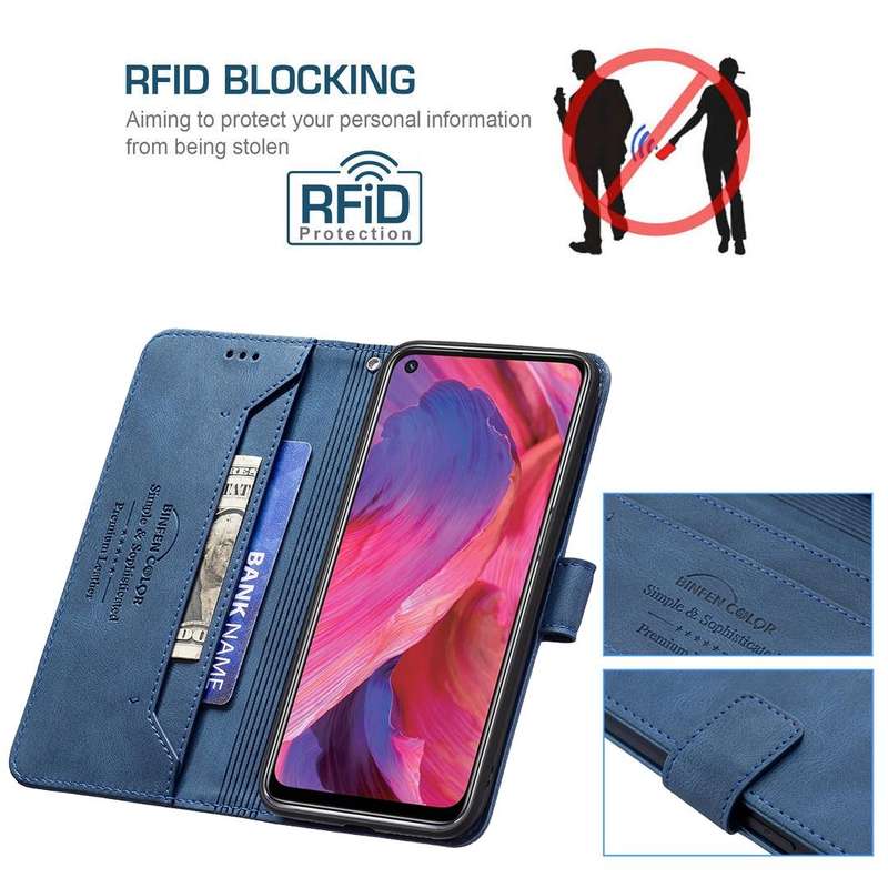 For OPPO A74 5G / A93 5G / A54 5G Magnetic Clasp RFID Blocking Anti-Theft Leather Case with Holde...
