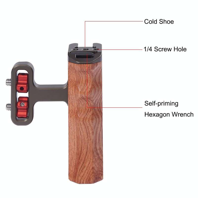 PULUZ Universal Side Wooden Handle Handgrip with Cold Shoe for DSLR Camera Cage(Bronze)