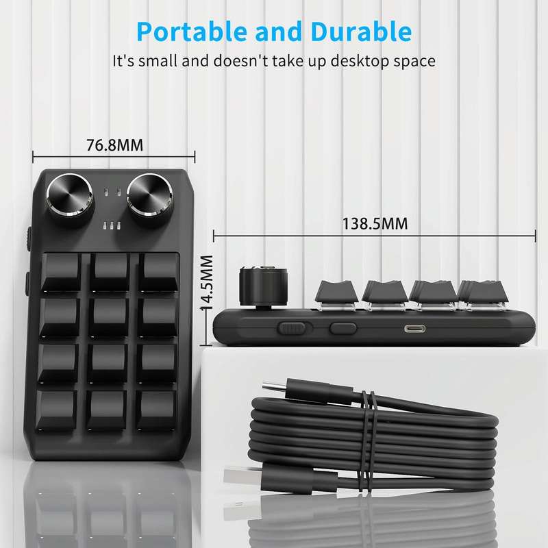 USB Wired 12KV2 MOLD Mini Mechanical 12 Keys 2 Knob Custom Programming Keyboard(Black)