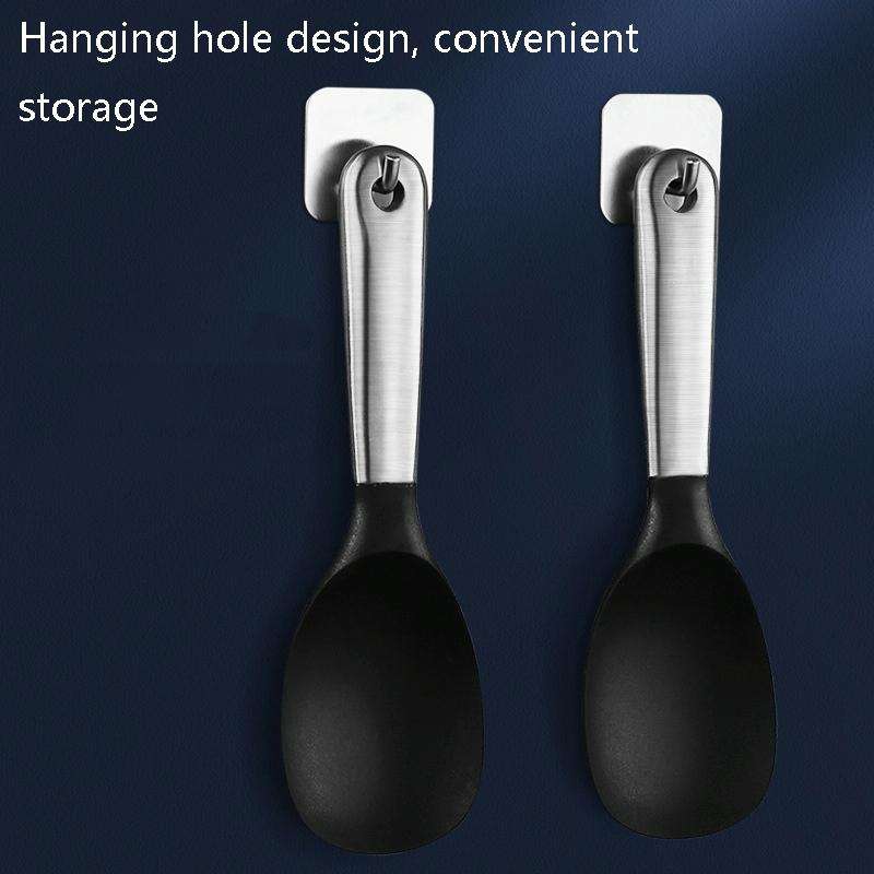 20561 Household Kitchen Stainless Steel Rice Spoon Silicone Long Handle Large Rice Scoop(Black)
