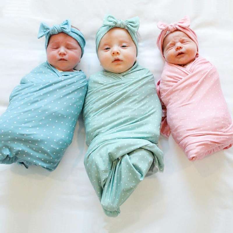 Newborn Baby Dot Pattern Swaddling Scarf Headband(Blue)