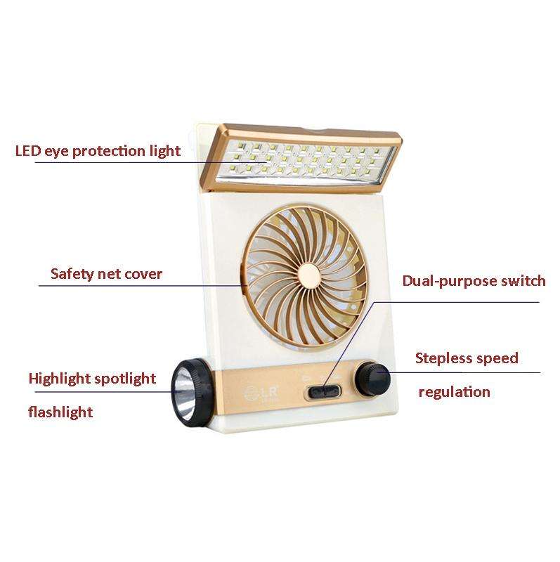 Four-In-One Solar Fan With Lamp Flashlight Function,CN Plug(Golden)