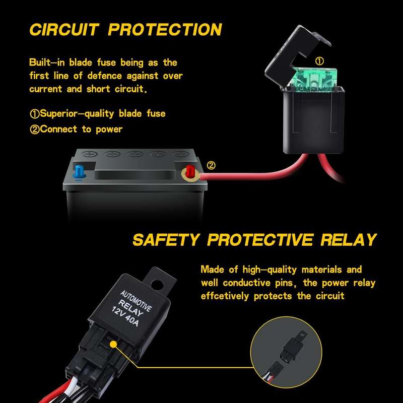 Offroad Driving 180W Light Bar Wiring Harness with Fuse 40 Amp Relay ON/OFF Switch