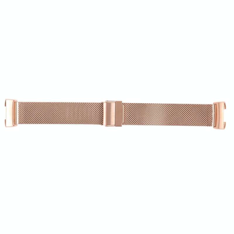 For Fitbit Charge 4 Double Insurance Buckle Milanese Watch Band(Rose Gold)