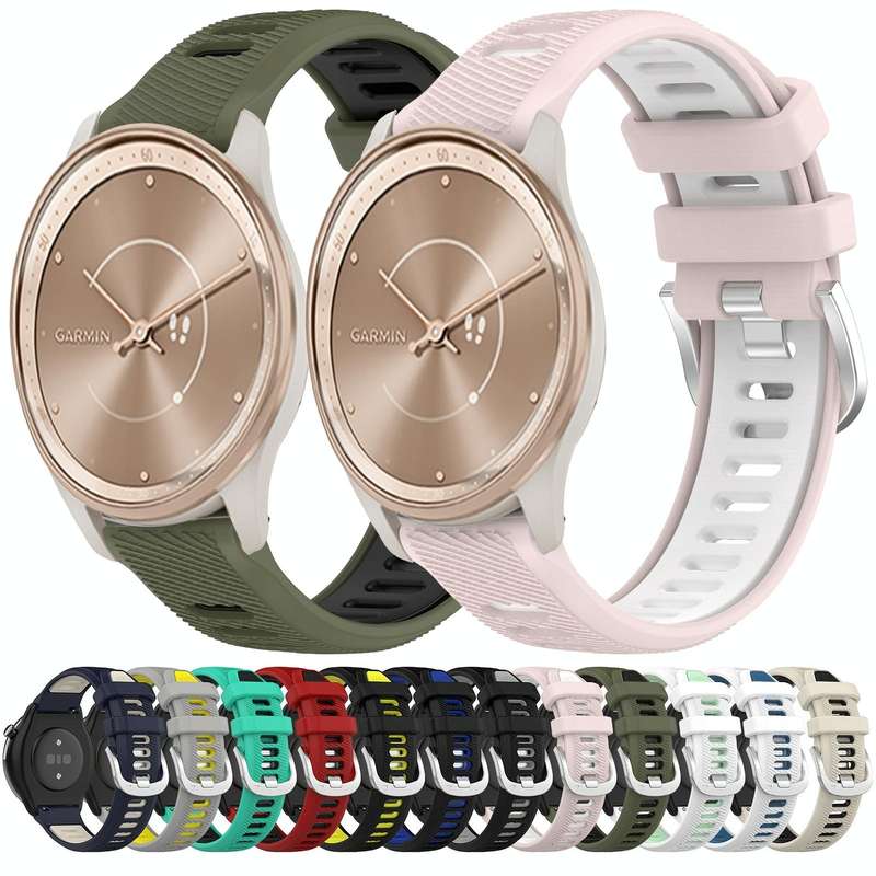 For Garmin Forerunner 55 20mm Sports Two-Color Steel Buckle Silicone Watch Band(Pink+White)