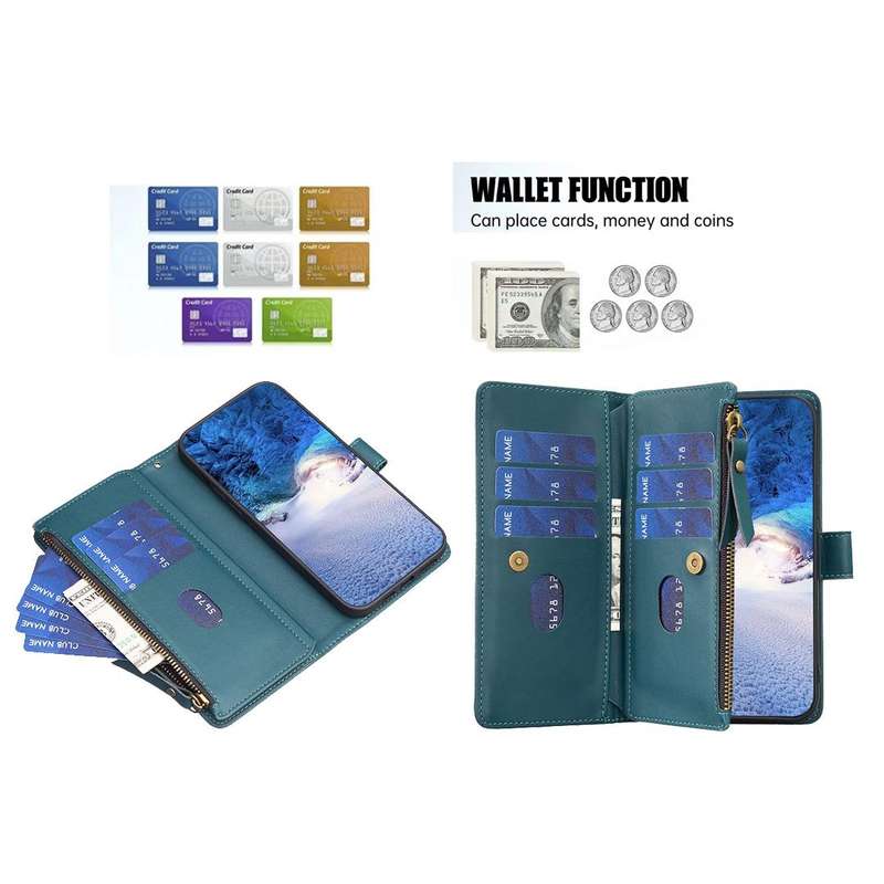 For vivo Y27 4G 9 Card Slots Zipper Wallet Leather Flip Phone Case(Green)
