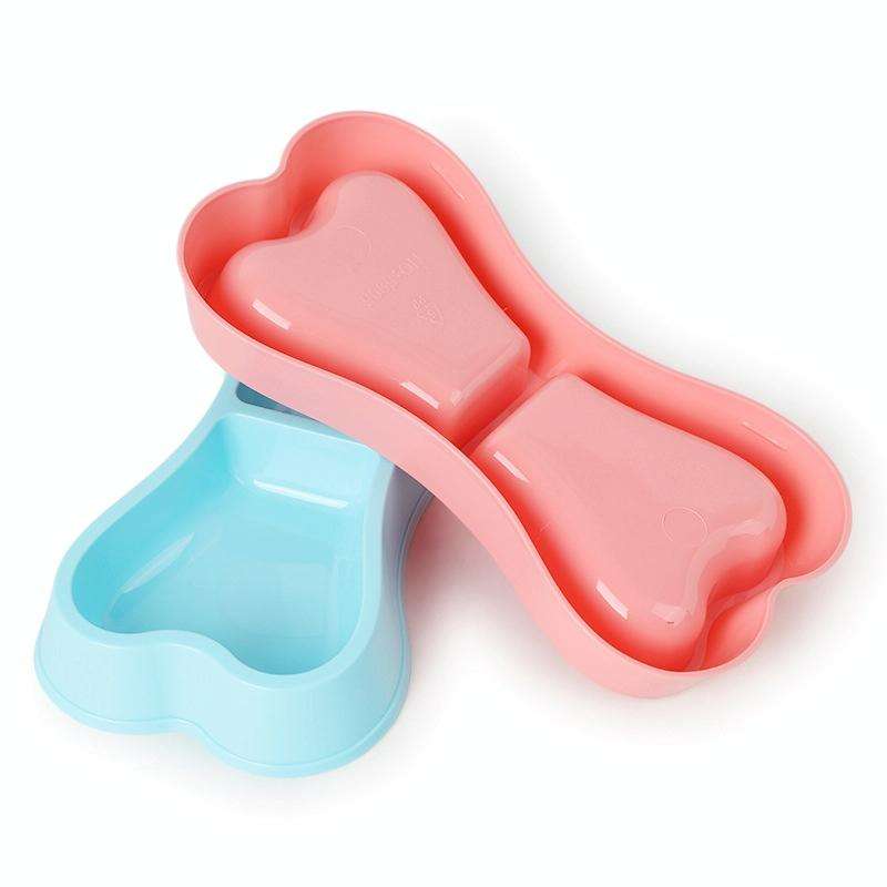 Plastic Dog Bowls Bone-shaped Candy Color Dog Feeder Eco-friendly Double-head Bowls(Light Green)
