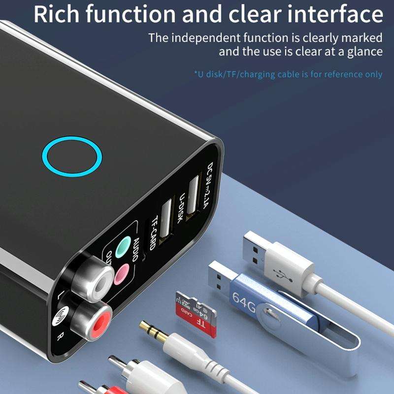 K16 2 in 1 3.5mm AUX + RAC Dual Output Plug-in Bluetooth 5.0 Audio Transmitter Receiver with Remo...