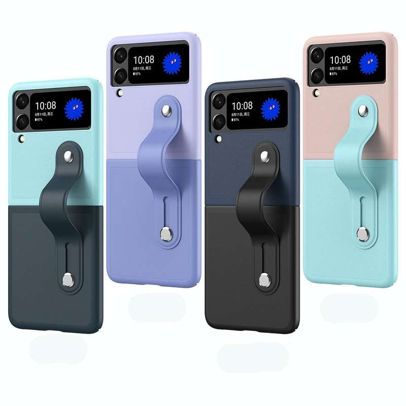 For Samsung Galaxy Z Flip3 5G Skin Contrast Wristband Folding Phone Case(Dark Blue and Black)