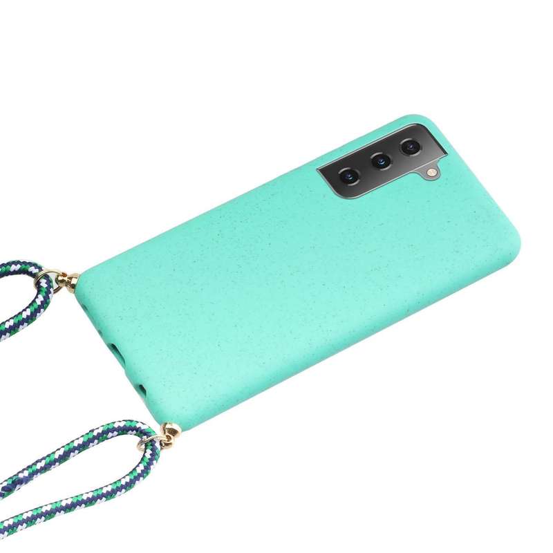 For Samsung Galaxy A34 5G Wheat Straw Material + TPU Phone Case with Lanyard(Green)