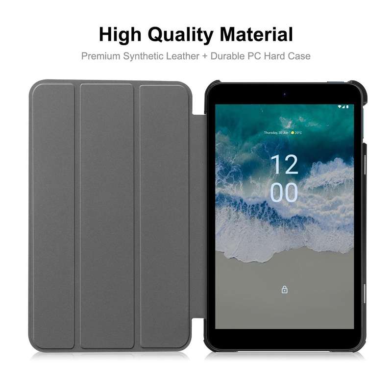 For Nokia T10 ENKAY Tri-fold Custer Texture Leather Smart Tablet Case(Black)