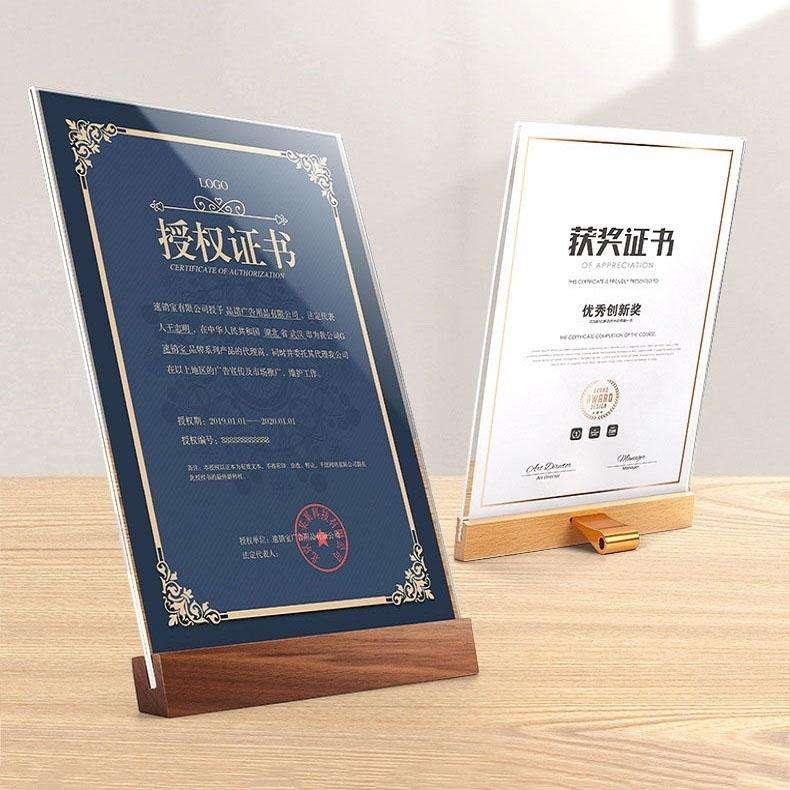 Transparent Acrylic Wooden Base Certificate Photo Frame Horizontal Beech