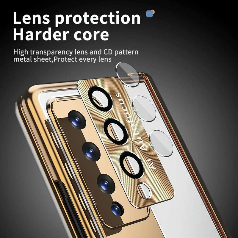 For Samsung Galaxy Z Fold4 Aluminum Alloy Double Hinge Shockproof Phone Protective Case(Silver Gold)