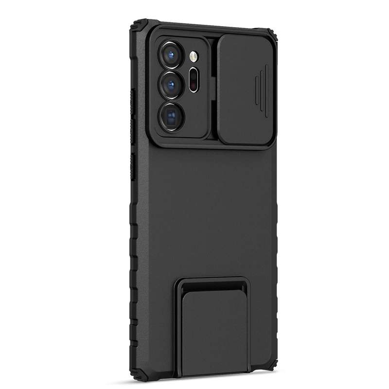 For Samsung Galaxy Note20 Ultra Stereoscopic Holder Sliding Camshield Phone Case(Black)