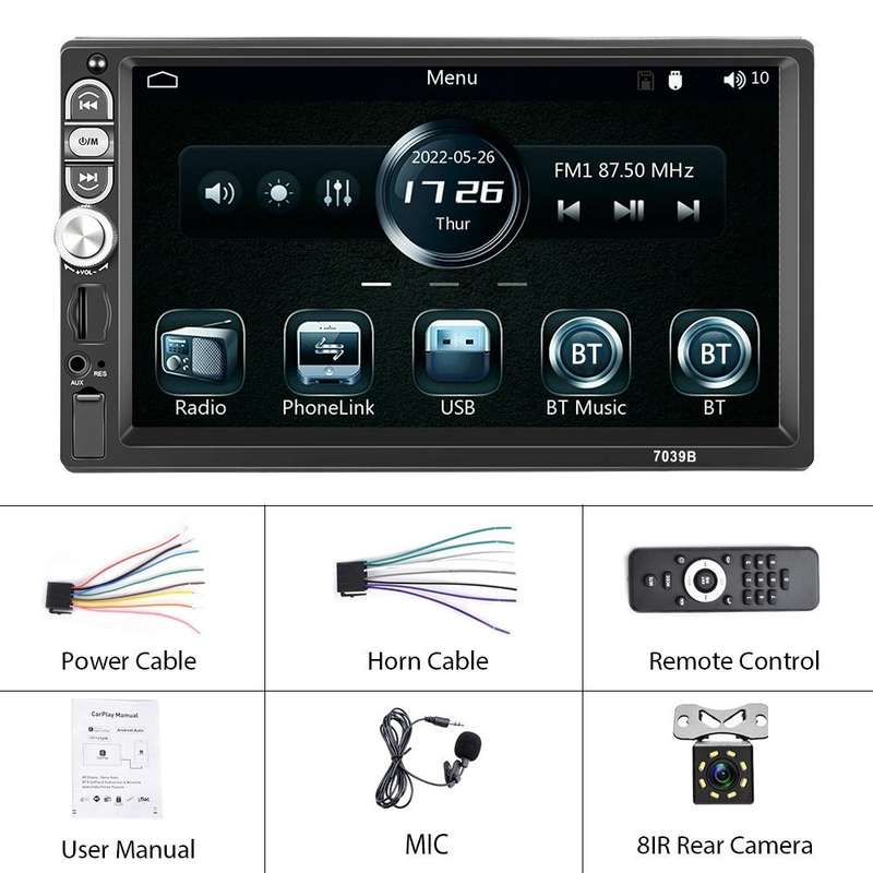 A3061 7 Inches MP5 Bluetooth Player Universal Wired CarPlay Reversing Image Integrated, Style: St...