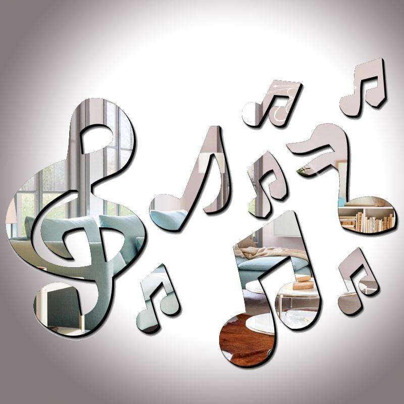3D Musical Notes Acrylic Mirrors Wall Sticker Home Decor Living Room Wall Decoration Art DIY Wall...