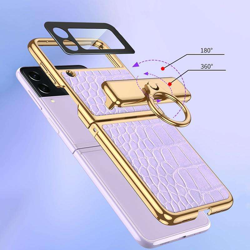 For Samsung Galaxy Z Flip3 5G GKK Integrated Plating + Leather Flip Phone Case(Crocodile Red)