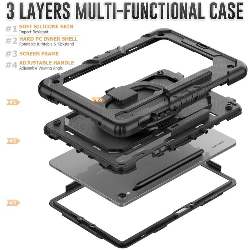 For Samsung Galaxy Tab S9 D Type Silicone Hybrid PC Tablet Case with Handle Holder(Black)