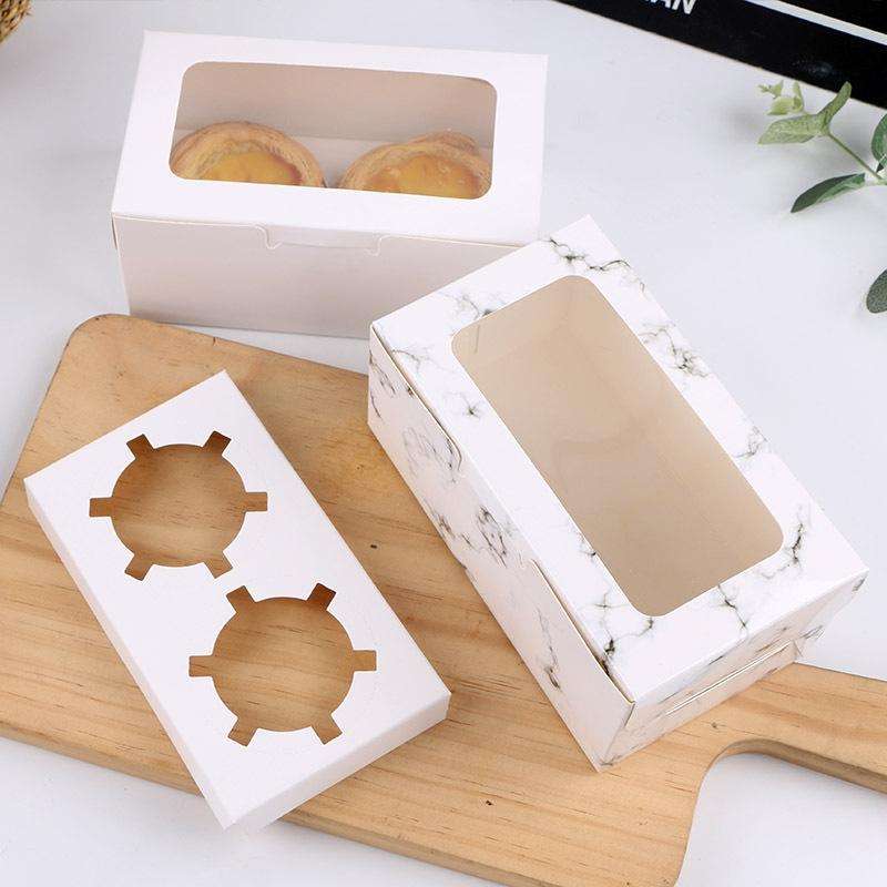 25 PCS Window Cupcake Packaging Box Muffin Cake Box With Inner Support, Specification: 2 In One (...