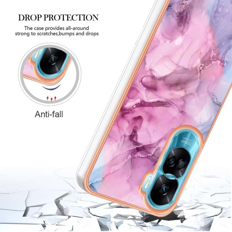 For Honor 90 Lite 5G Electroplating Marble Dual-side IMD Phone Case(Pink 013)