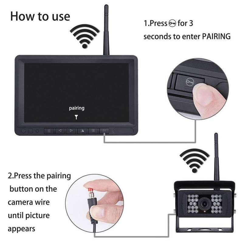 K0232 7 inch 140 Degrees Wide Angle HD Car Rear View Backup Dual Cameras Rearview Monitor Split S...