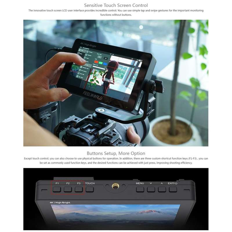 FEELWORLD F5 ProX 5.5 inch 1600nit High Bright Touch Screen DSLR Camera Field Monitor 4K HDMI F97...