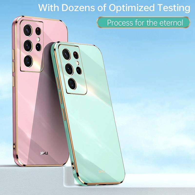 For Samsung Galaxy S21 Ultra 5G XINLI Straight Edge 6D Electroplate TPU Phone Case with Ring Hold...