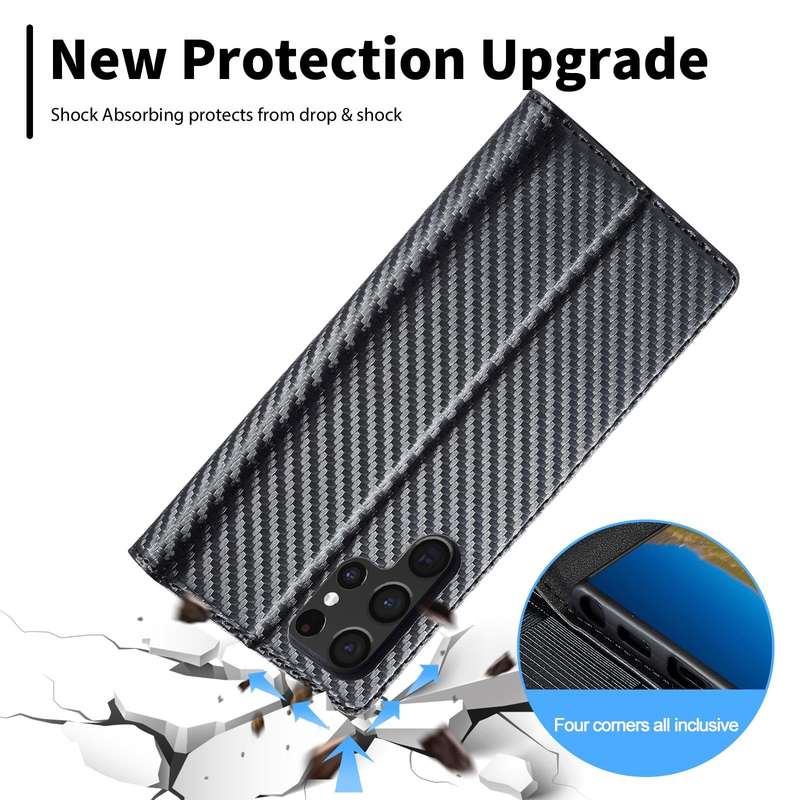 For Samsung Galaxy S22 Ultra 5G LC.IMEEKE Carbon Fiber Horizontal Flip Leather Phone Case(Vertica...