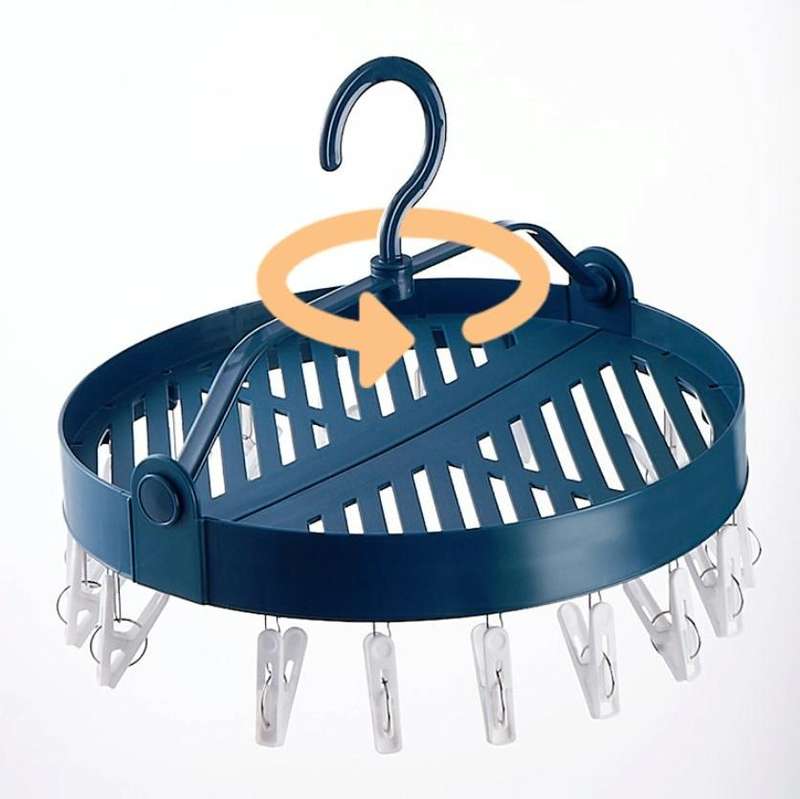 Sock Clip Round Drying Rack Folding Plastic Long Clothespin(Blue)