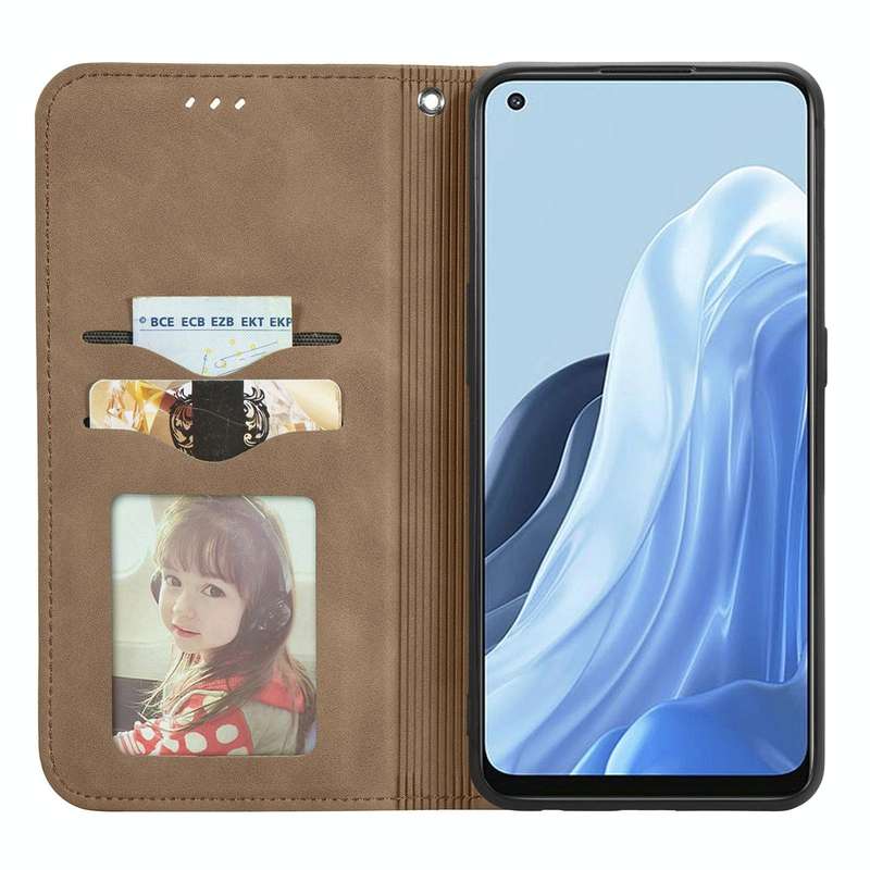 For OPPO Reno7 5G Retro Skin Feel Magnetic Horizontal Flip Leather Phone Case(Brown)