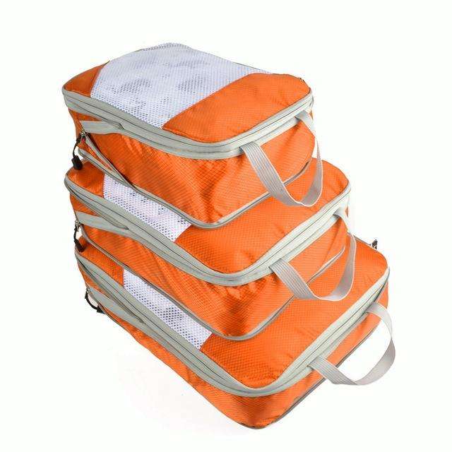 3 in 1 Travel Bag Storage Organizer Set Bags Shoe Luggage Suitcase Clothes Organizer(Orange)