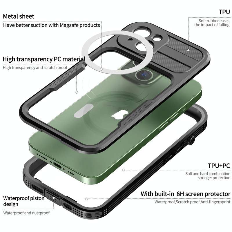 For iPhone 14 Plus RedPepper Ares 360 Full Body Rugged IPX68 Life Waterproof Magsafe Phone Case(B...