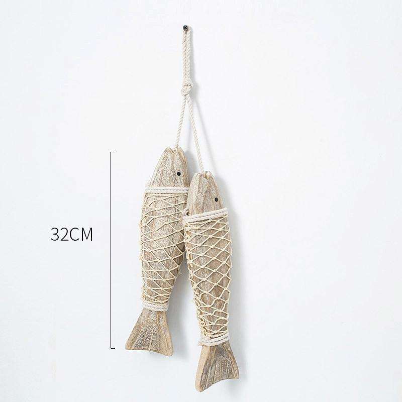 Mediterranean Creative Vintage Old Wall Hanging Ornaments Wooden Hand-carved Antique Fish Skewers...