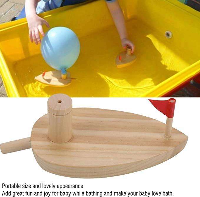 Baby Toys Wooden Balloon Boat Balloon Powered Boat Child Wooden Bath Toys