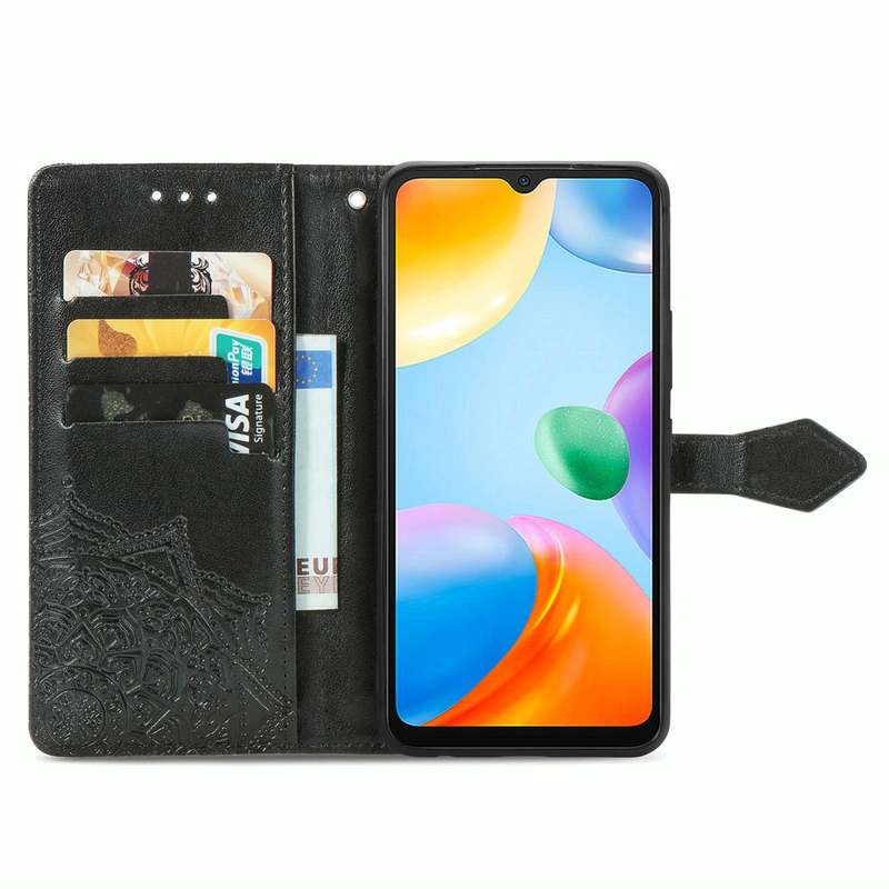 For Xiaomi Redmi 10C Mandala Flower Embossed Flip Leather Phone Case(Black)