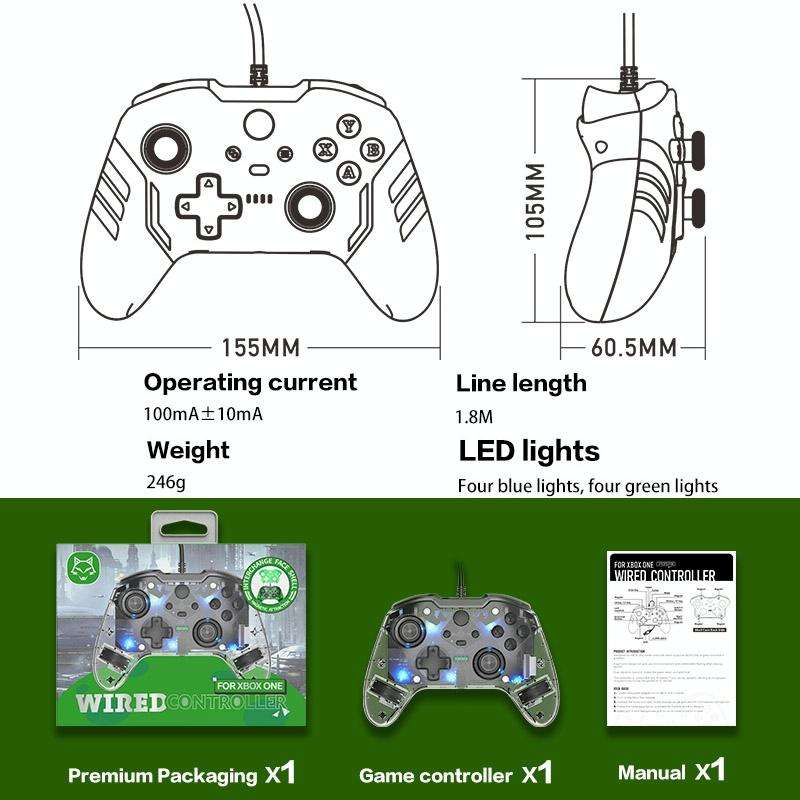 For Microsoft XBOX One / PC XO300 RGB Luminous Wired Gamepad(Transparent)